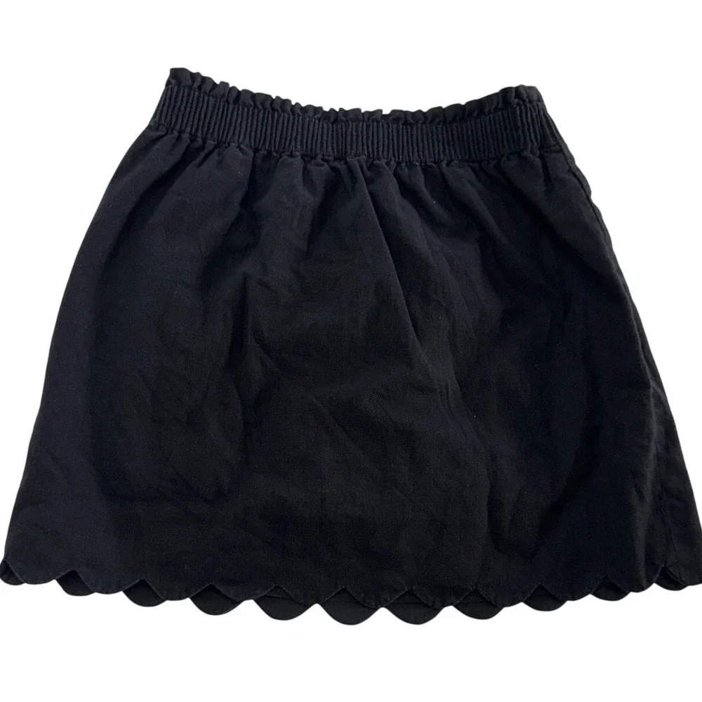 J. Crew Skirt Women 6 Black Scalloped‎ Hem Mini Linen Cotton Pull On H5397